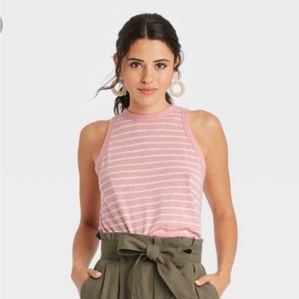 a new day Pink Striped Tank Top